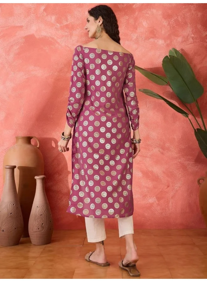 Aks  Purple Gold Printed Georgette Kurta for Women | Best Price UAE