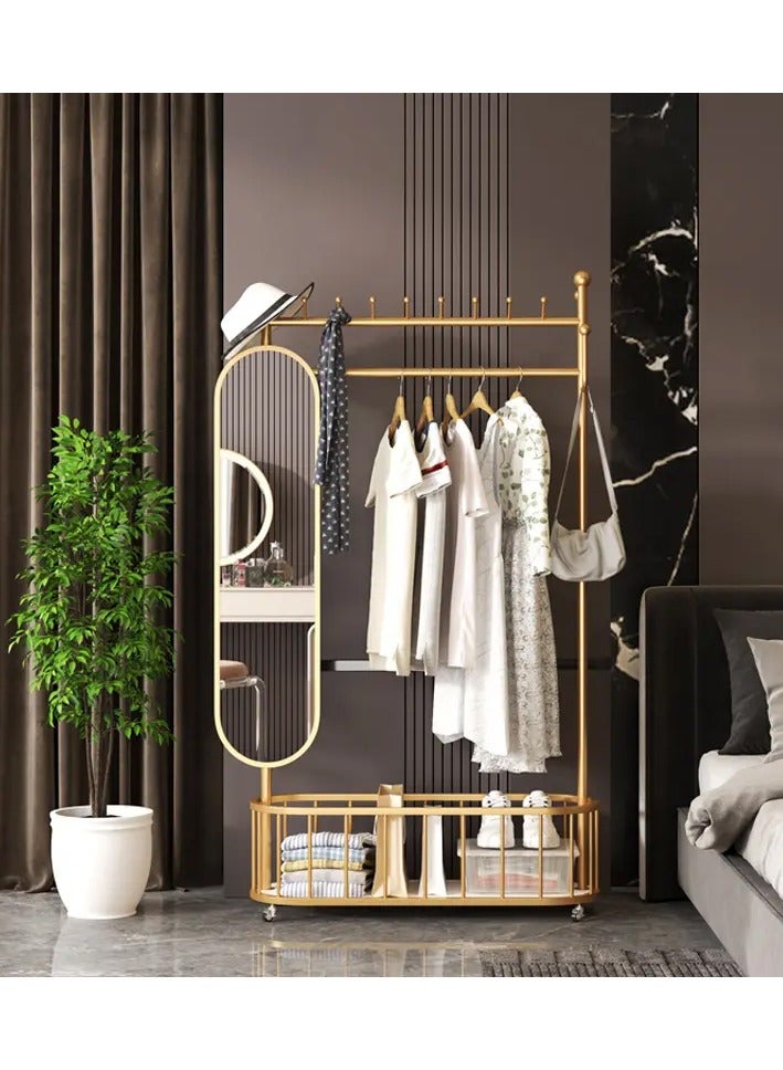 DubaiGallery رفوف خزانة بعمود مزدوج حامل متحرك لتجفيف القبعات والملابس من المعدن مع مرآة - Image 4