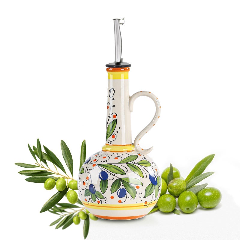 Gnlnkn 18 oz Ceramic Olive Oil Dispenser Bottle for Kitchen, Large Capacity Oli and Vinegar Cruet with Stainless Steel Spout, 540 ml Oil Container with Handle for Cooking Preventing, Vinegar Cruet - Image 1