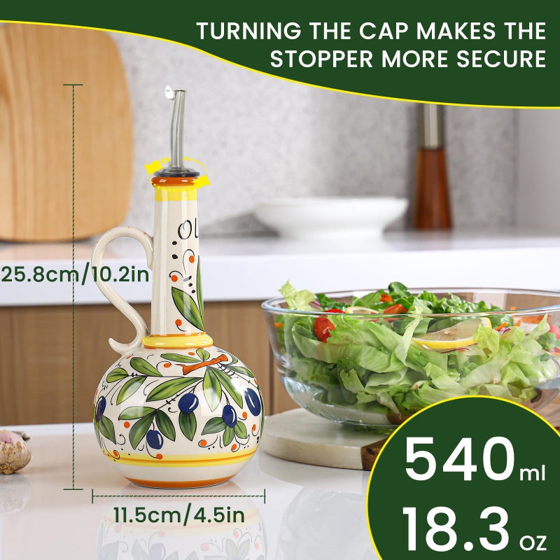 Gnlnkn 18 oz Ceramic Olive Oil Dispenser Bottle for Kitchen, Large Capacity Oli and Vinegar Cruet with Stainless Steel Spout, 540 ml Oil Container with Handle for Cooking Preventing, Vinegar Cruet - Image 2