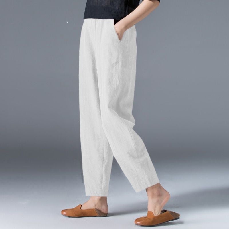 Women's Cotton-Linen Harem Pants High Waist Loose Slimming Cropped Trousers - Image 2