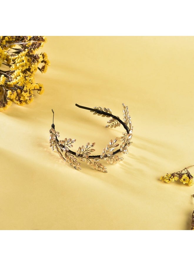 Vogue Hair Accessories - Vogue Hair Accessories Metal Handmade Crystal Leaf Fancy Party Hairband for Girls and Women (Gold) - Image 1
