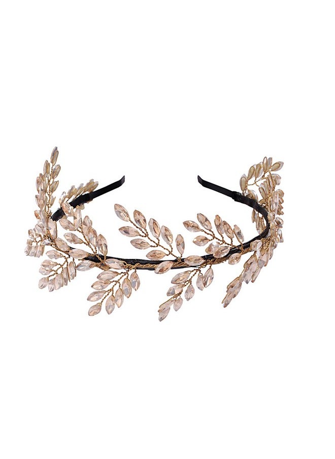 Vogue Hair Accessories - Vogue Hair Accessories Metal Handmade Crystal Leaf Fancy Party Hairband for Girls and Women (Gold) - Image 1