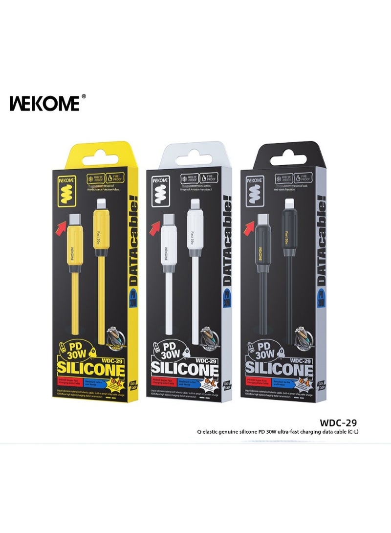 WEKOME Liquid Silicone PD 30W Super Fast Charging Data Cable (Type-C/Lightning Dual Interface | Yellow/Black/White) (3-pack) - Image 4