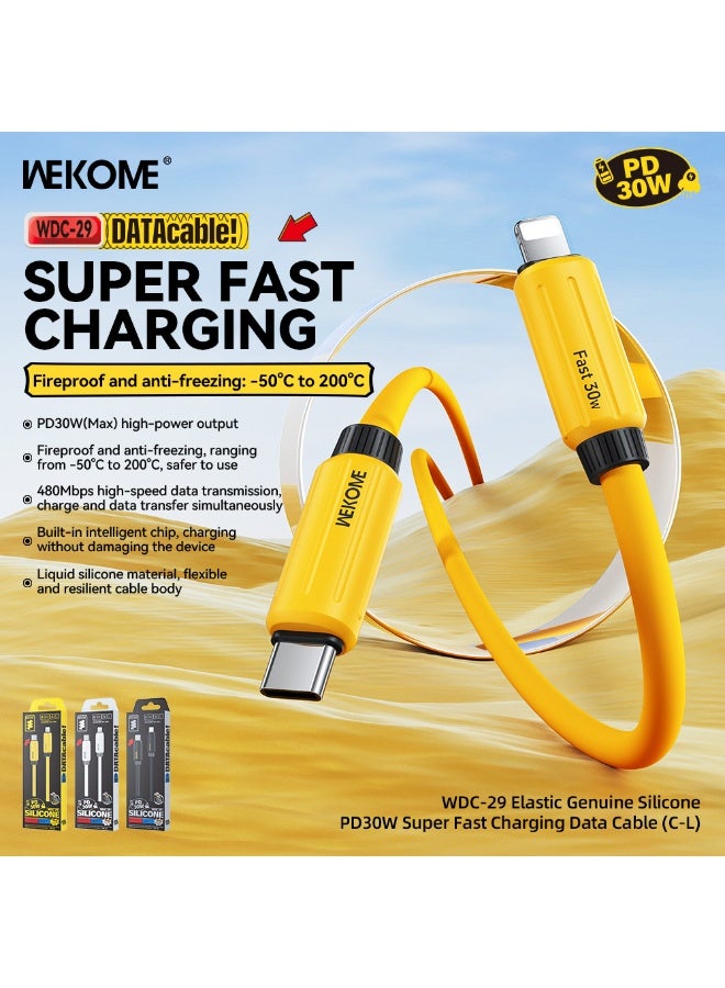 WEKOME Liquid Silicone PD 30W Super Fast Charging Data Cable (Type-C/Lightning Dual Interface | Yellow/Black/White) (3-pack) - Image 2