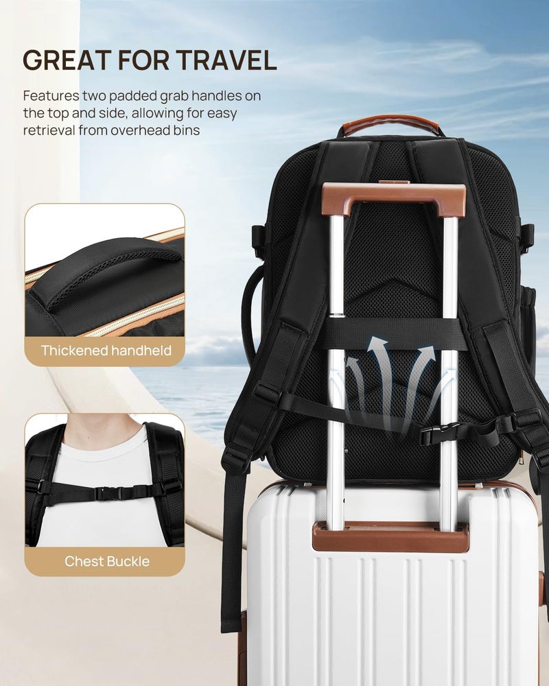 Telena Travel Backpack for Women, 15.6 inch Laptop Backpack TSA Carry on Backpack Personal Item Size Flight Approved Travel Bag Daypack with Multi-Pockets for Work, Travel, Business, Black-Beige-Brown - Image 5