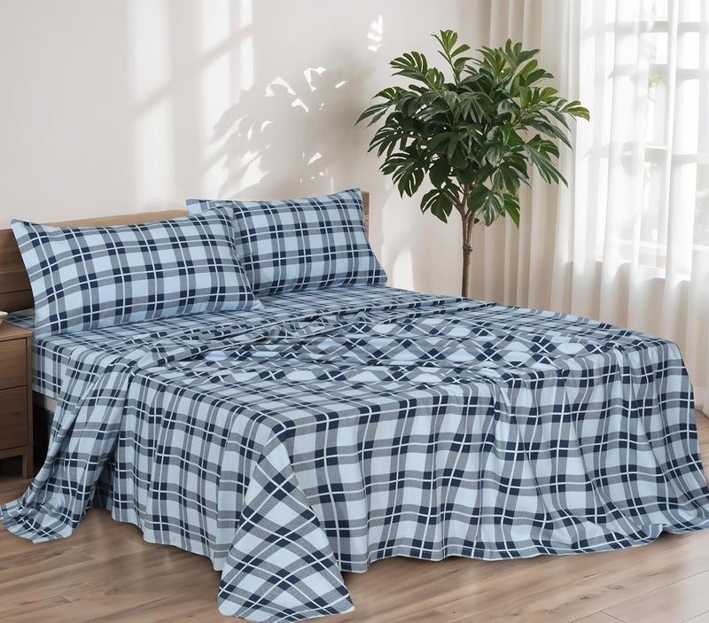 RUVANTI Flannel Sheets California King Size - 100% Cotton Brushed Cal King Bed Sheets Set - Deep Pockets 14 Inches - All Seasons Breathable & Extra Soft - Warm & Cozy, 4 Piece, Illusion Check - Image 2