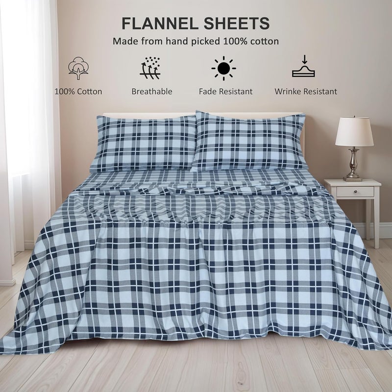 RUVANTI Flannel Sheets California King Size - 100% Cotton Brushed Cal King Bed Sheets Set - Deep Pockets 14 Inches - All Seasons Breathable & Extra Soft - Warm & Cozy, 4 Piece, Illusion Check - Image 3