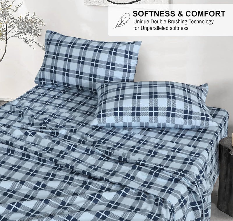 RUVANTI Flannel Sheets California King Size - 100% Cotton Brushed Cal King Bed Sheets Set - Deep Pockets 14 Inches - All Seasons Breathable & Extra Soft - Warm & Cozy, 4 Piece, Illusion Check - Image 4