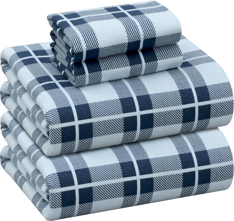 RUVANTI Flannel Sheets California King Size - 100% Cotton Brushed Cal King Bed Sheets Set - Deep Pockets 14 Inches - All Seasons Breathable & Extra Soft - Warm & Cozy, 4 Piece, Illusion Check - Image 1