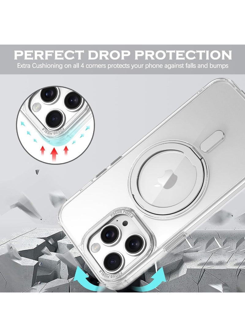 Rock Pow - 360° Rotatable Ring for iPhone 13 Pro Case with Magnetic Invisible Stand Compatible with Magsafe Standard Drop Protection Shockproof Transparent Phone Case Slim Cover - Image 1