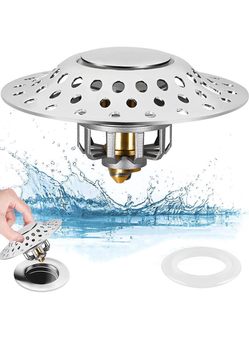 Sweet seven Universal Bathtub Stopper with Hair Collector - Easy Install, Easy Clean, Fits 1.6"-2.1" Drain Hole - Image 1