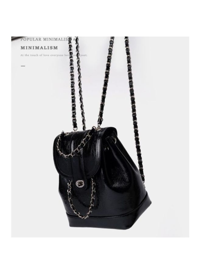 Women's Contrasting Pu Leather Chain Backpack Flap Buckle Design For Large Capacity Handbag Fashionable And Versatile Exquisite Backpack