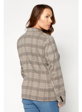 ESPRIT Women Regular Fit Plaid Blazer, Beige Combo  - Image 4