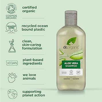 dr.organic Dr Organic Aloe Vera Shampoo Conditioner Set with Travel Bag Soothing All Hair Types Natural Vegan CrueltyFree Paraben SLSFree Recyclable Recycled Ocean Bound Plastic Organic 265ml - Image 5