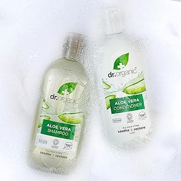 dr.organic Dr Organic Aloe Vera Shampoo Conditioner Set with Travel Bag Soothing All Hair Types Natural Vegan CrueltyFree Paraben SLSFree Recyclable Recycled Ocean Bound Plastic Organic 265ml - Image 3