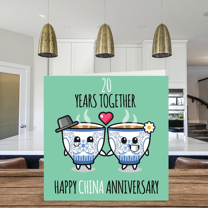 Stuff4 Cute China Anniversary Card for Boyfriend Girlfriend - 20 Years Together - Happy 20th Wedding Anniversary Cards for Women Men  5.7 x 5.7 Inch Greeting Cards for Twentieth Anniversaries - Image 3