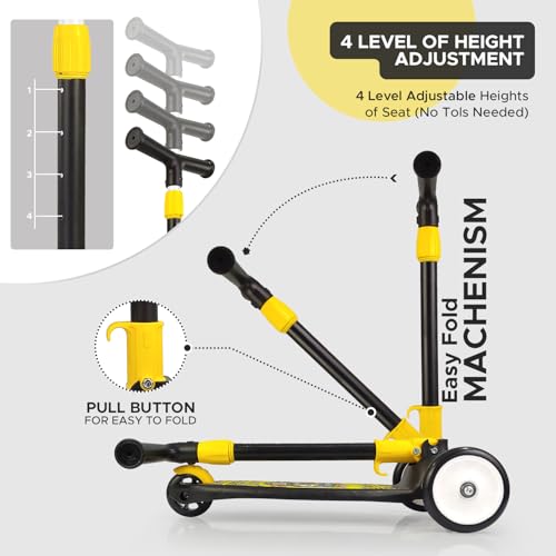 NHR Smart Kick Scooter for Kids, 4 Adjustable Height Scooter, Foldable & Attractive PU Wheels with Rare Brakes for Kids Age Upto 2+ Years (20 kg, Black) - Image 5