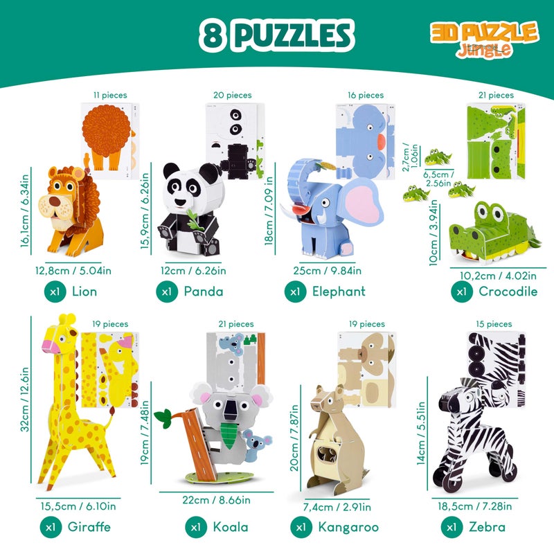 BONNYCO 3D Puzzles for Kids Toys Jungle Animals Pack 8. 3D Puzzle Jigsaw 6-8 9-13, Educational Girl and Boy Toys. Gifts for Kids Activity, Birthday Gifts for Boys. Rompecabezas 3-D Foam, Christmas - Image 2
