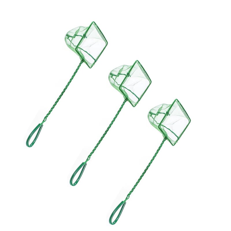 3 Pcs Aquarium Net Small Aquarium Fish Net 12 x 10.5cm Fishing Net with Plastic Handle for Aquarium