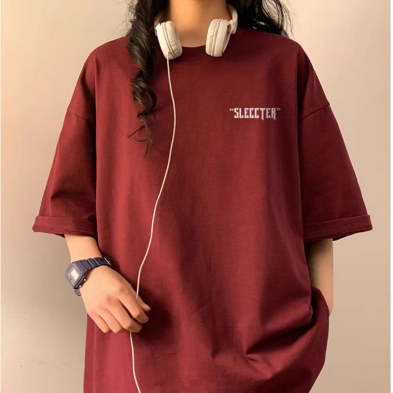 Chubby Girl Fashion Loose Plus Size 1.00 Kg-150.00 Kg American Style Retro Heavy Cotton Letter Printing Round Neck Short Sleeve T-Shirt Trendy - Image 1