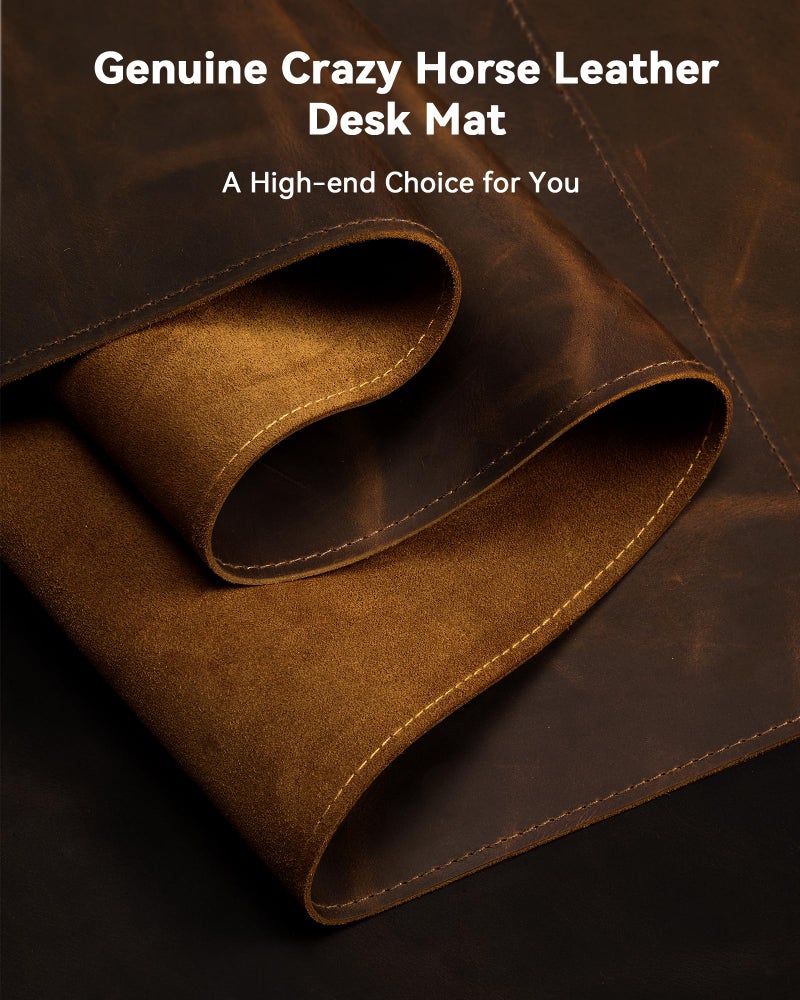 YSAGi Leather Desk Mat, 35.4"x17"Real Leather Desk Pad,3mm Thick Desk Blotter with Stiched line,Oil-Wax Feel Mouse pad and Self-Healing Laptop Pad for Home & Office(Classic Dark Brown) - Image 2