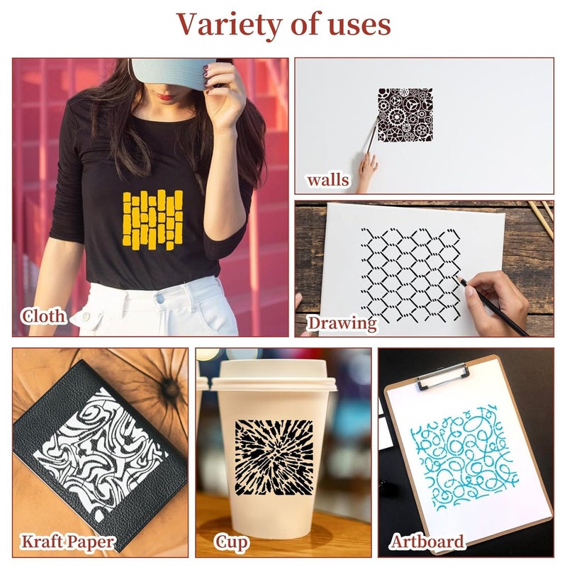 Devasya Crafts12 Pcs Stencils for Crafts Reusable, Texture Stencils for Painting | Layering Drawing Templates Painting on Card Making Canvas DIY Crafts Furniture Paper(8.27 x 5.9 Inch) - Image 5