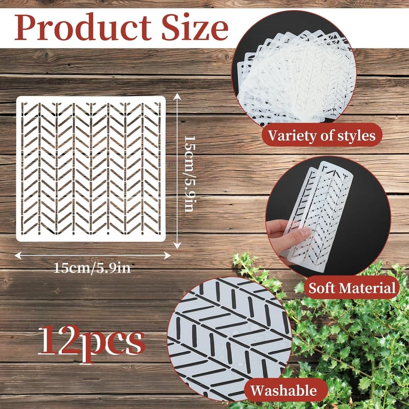 Devasya Crafts12 Pcs Stencils for Crafts Reusable, Texture Stencils for Painting | Layering Drawing Templates Painting on Card Making Canvas DIY Crafts Furniture Paper(8.27 x 5.9 Inch) - Image 3