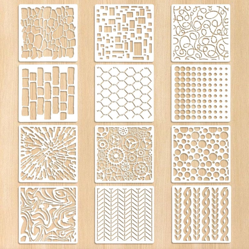 Devasya Crafts12 Pcs Stencils for Crafts Reusable, Texture Stencils for Painting | Layering Drawing Templates Painting on Card Making Canvas DIY Crafts Furniture Paper(8.27 x 5.9 Inch) - Image 1