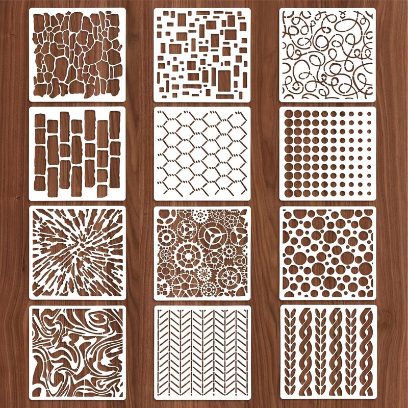 Devasya Crafts12 Pcs Stencils for Crafts Reusable, Texture Stencils for Painting | Layering Drawing Templates Painting on Card Making Canvas DIY Crafts Furniture Paper(8.27 x 5.9 Inch) - Image 2