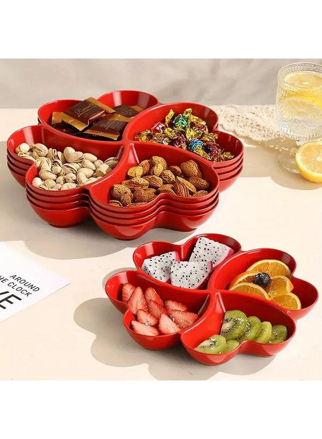 3Pcs Large Lucky Plate Divided Serving Tray 4 Compartments For Snacks Nuts Fruits - Image 1