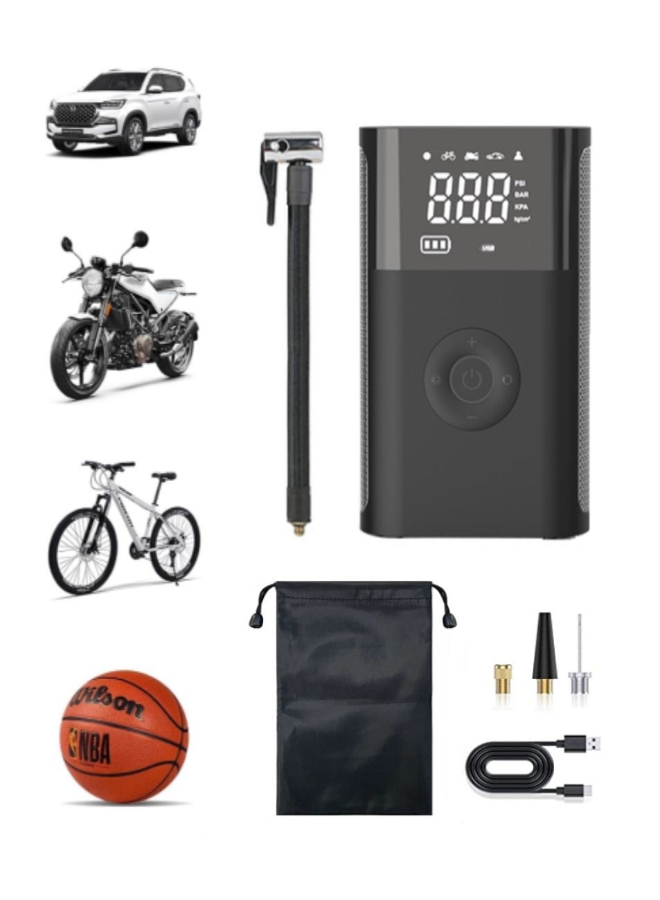 Portable Car Tire Inflator, Tyre Inflator Portable Air Compressor, Rechargeable Portable Air Compressor, Cordless Tire Inflator, Portable Air Compressor, 150PSI Portable Air Pump for Car Tires with Tire Pressure Gauge, Electric Air Pump Suitable For Car, Motorcycles, Bicycles, Balls