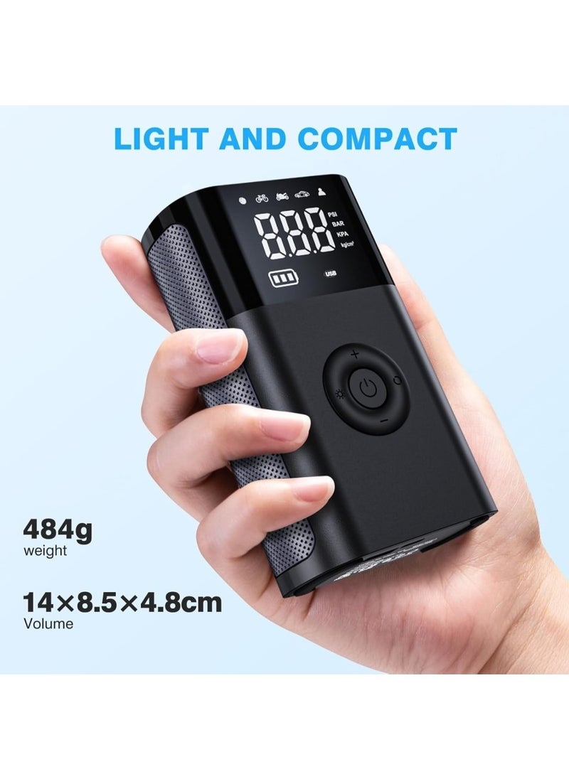 Changli Portable Car Tire Inflator, Tyre Inflator Portable Air Compressor, Rechargeable Portable Air Compressor, Cordless Tire Inflator, Portable Air Compressor, 150PSI Portable Air Pump for Car Tires with Tire Pressure Gauge, Electric Air Pump Suitable For Car, Motorcycles, Bicycles, Balls  - Image 2