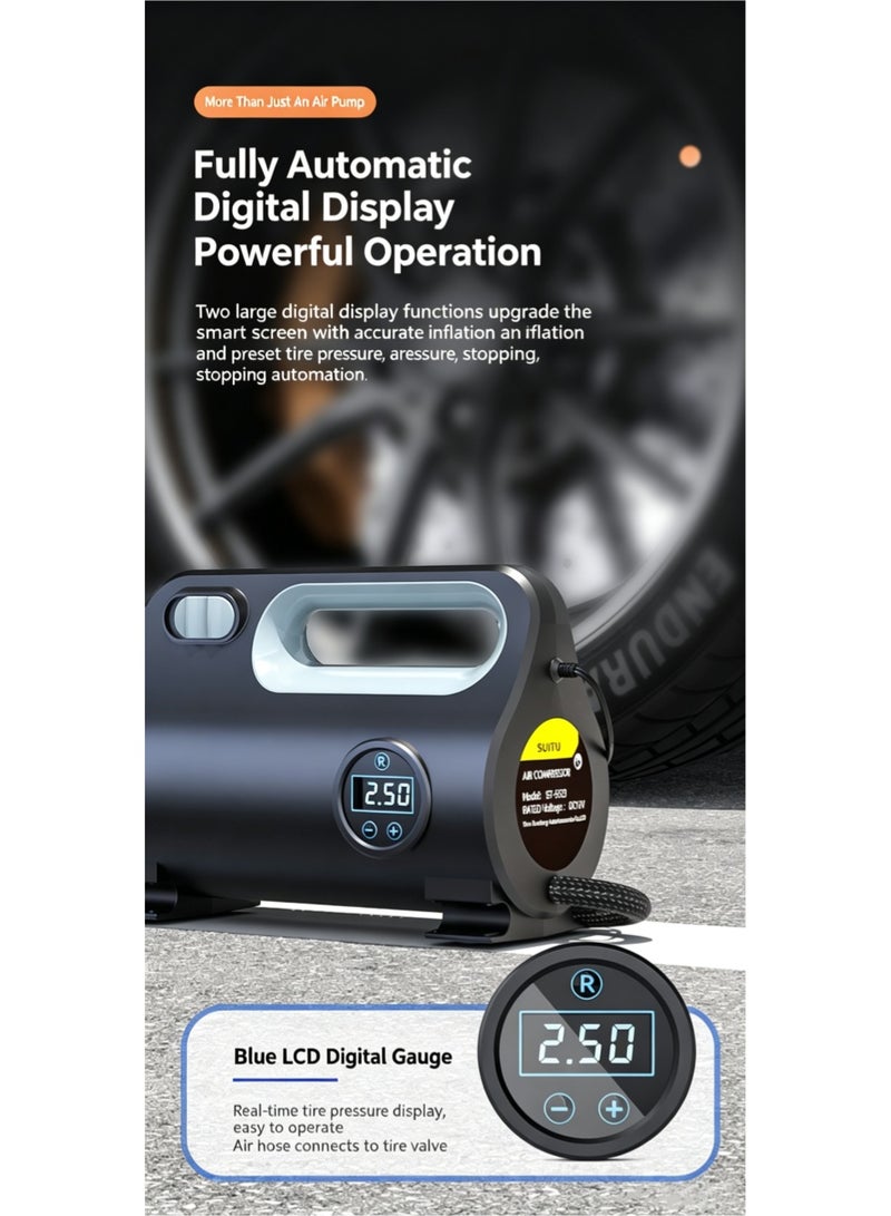 SUITU Tire Inflator Portable Air Compressor, Cordless Air Pump, with 6000mAh for Heavy duty Vehicle, Car & Inflatables, Cylinder Bike Pump LED Backlight - Image 3
