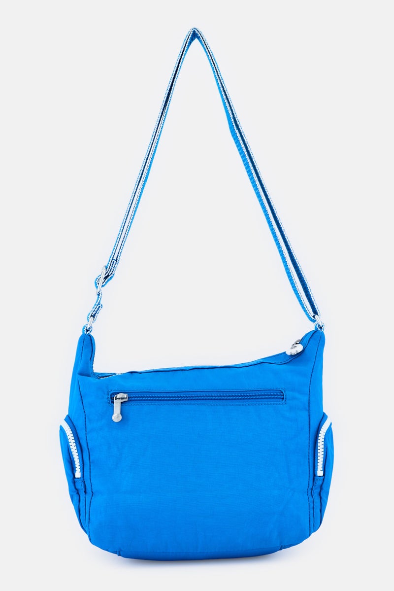 kipling حقيبة كتف نسائية بشعار العلامة التجارية مع حلقة مفاتيح، زرقاء - Image 2