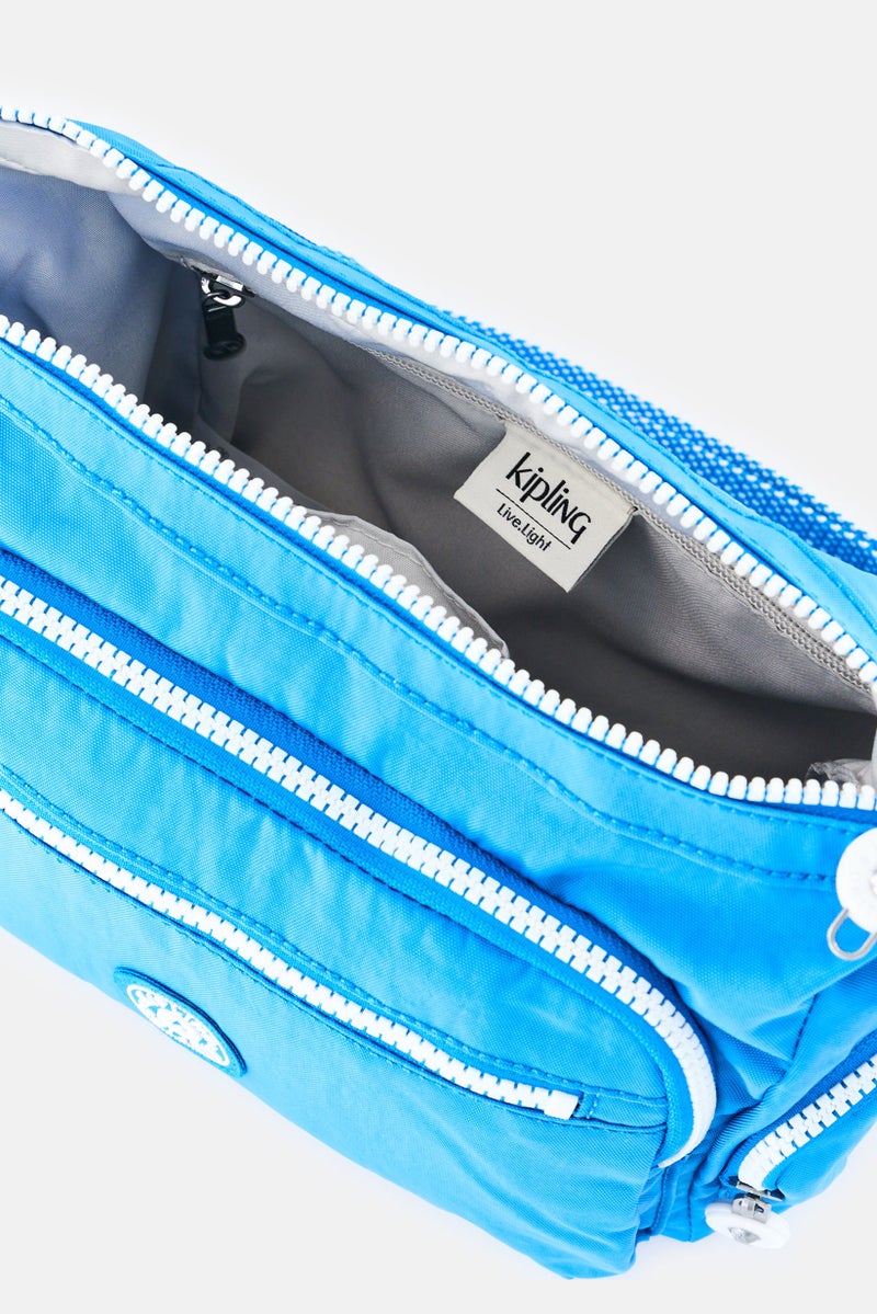 kipling حقيبة كتف نسائية بشعار العلامة التجارية مع حلقة مفاتيح، زرقاء - Image 3