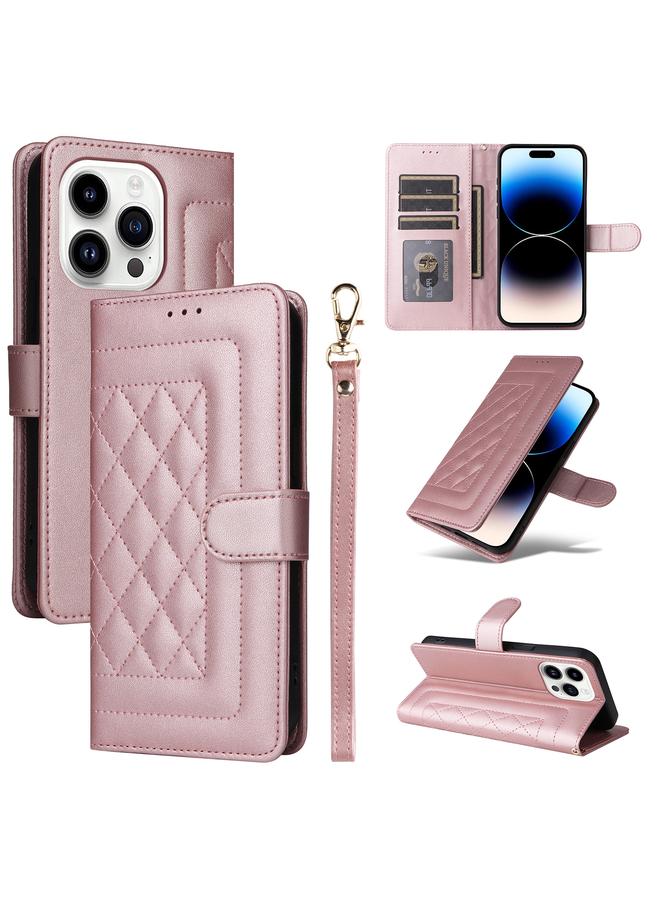 اس-توب جراب هاتف iPhone 14 Pro من الجلد بتصميم شبكي ماسي قابل للطي - Image 1