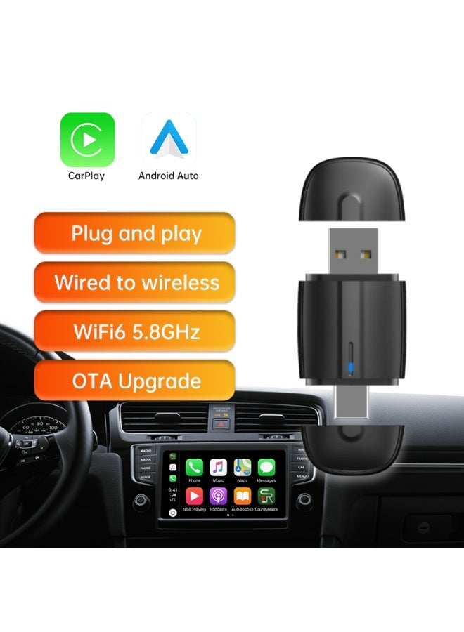 محول لاسلكي CarPlay و Android Auto للآيفون وأندرويد، دونجل Plug & Play مع WiFi 6 وBluetooth 5.4، اتصال تلقائي سريع، ملاحة GPS مستقرة، تشغيل موسيقى ومكالمات بدون انقطاع - Image 5