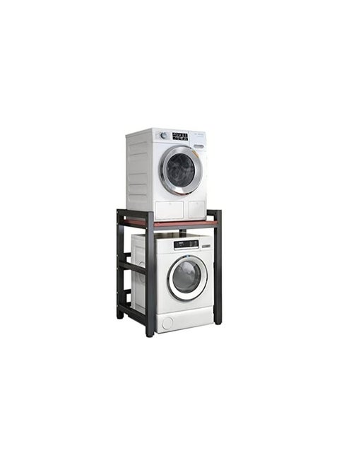Al Khayam Dryer Stand Height Adjustable, Portable Stacking Kit for Front Loader Washing Machine & Tumble Dryer, Storage Rack Storage Unit, 300kg Load Capacity BlackFrame LightWalnut
