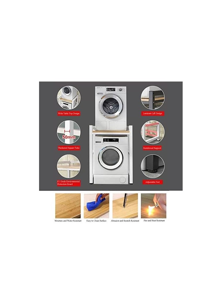 AL KHAYAM - Al Khayam Dryer Stand Height Adjustable, Portable Stacking Kit for Front Loader Washing Machine & Tumble Dryer, Storage Rack Storage Unit, 300kg Load Capacity BlackFrame LightWalnut - Image 1