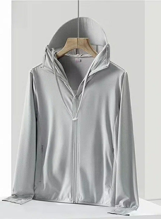 إسكدنيا واقية من الشمس سترة رقيقة تنفس هوديي الملابس الرمادية - Image 1