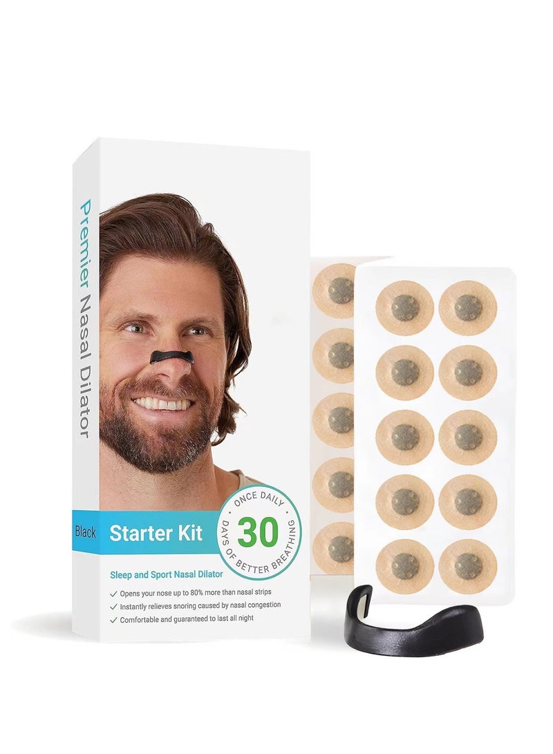 Intake Breathing Nasal Strip Starter Kit (30 Count Black) - Boost Oxygen Intake, Reduce Snoring, Improve Sleep Quality - Sweat Resistant, Skin Safe Nasal Strips - Extra Strength Snoring Solution  - Image 1
