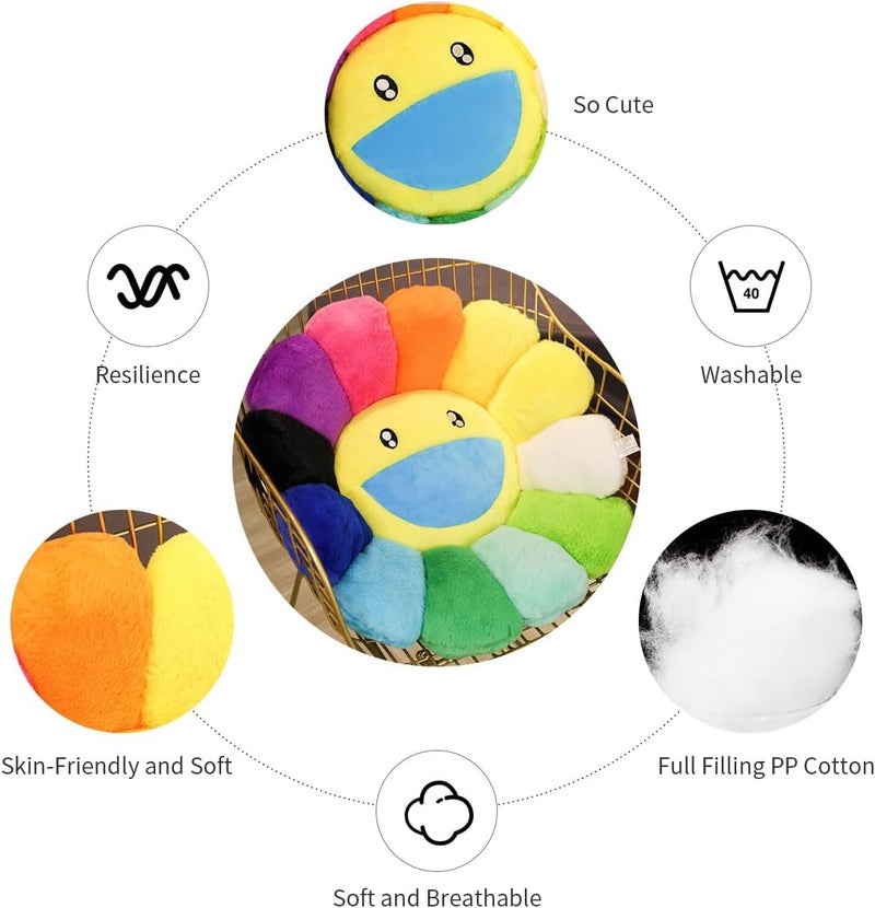 FIONOUT Flower Pillow,Flower Shaped Throw Pillow,Flower Face Floor Cushions Floor Pillow,Colorful Sunflower Plush Pillow,Cute Room Decor decorative pillows for Sofa Bedroom Car(40cm/15.7in) - Image 4