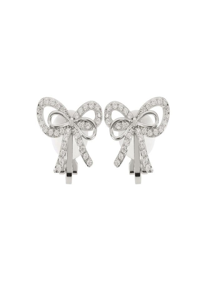 DATOA Small Bow Clip on Earrings for Women Trendy Sparkly Cubic Zirconia Earrings Prom Party Christmas Dress Jewerly Gift-Silver - Image 1