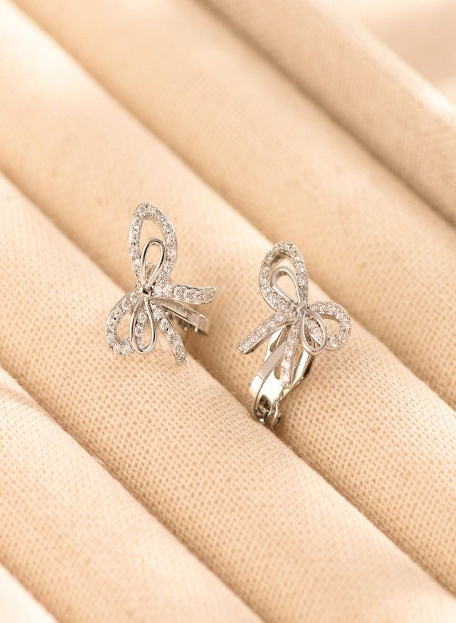 DATOA Small Bow Clip on Earrings for Women Trendy Sparkly Cubic Zirconia Earrings Prom Party Christmas Dress Jewerly Gift-Silver - Image 3