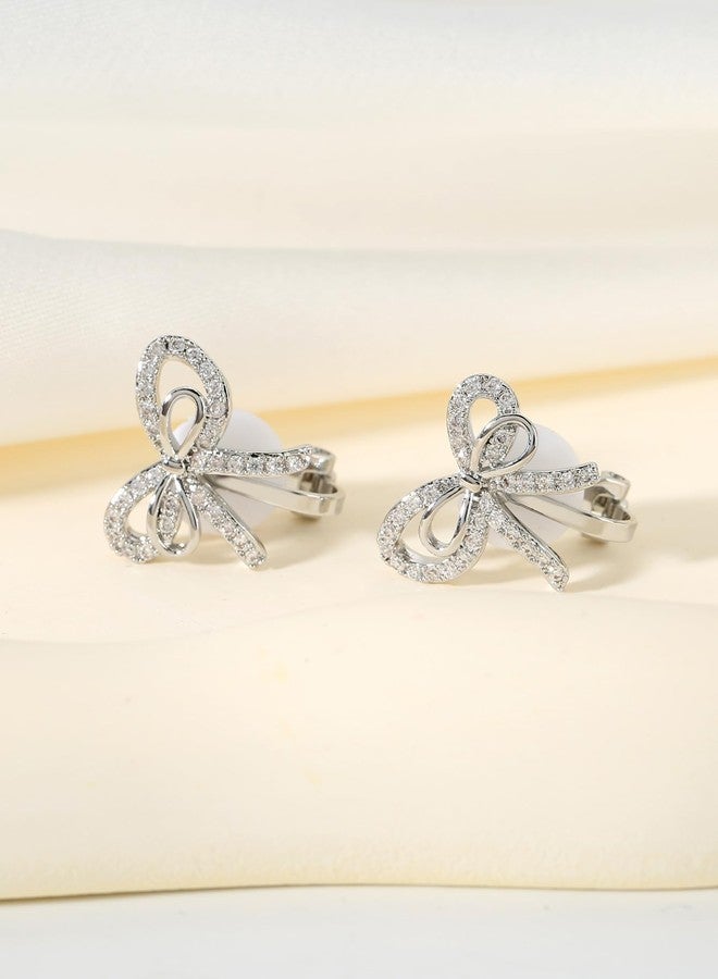 DATOA Small Bow Clip on Earrings for Women Trendy Sparkly Cubic Zirconia Earrings Prom Party Christmas Dress Jewerly Gift-Silver - Image 2