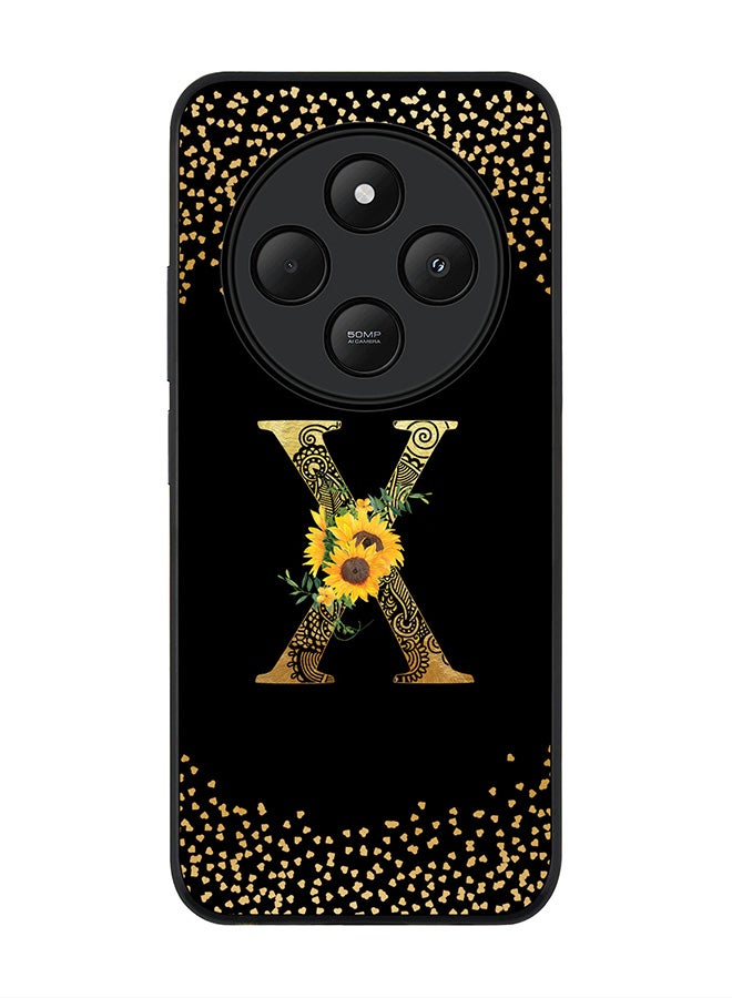 Stylizedd For Xiaomi Poco C75 Case,Slim fit Camera Protection, Shockproof Thin Phone cover - Custom Floral Monogram - X ( Black ) - Image 1