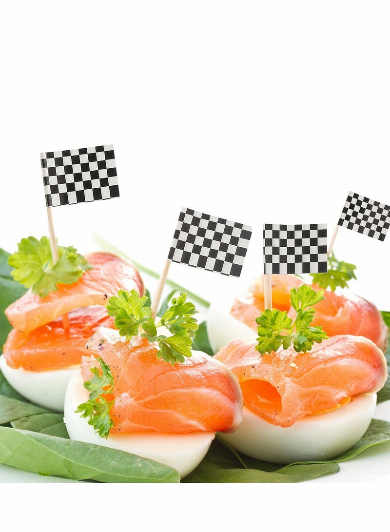 Excefore Checkered Racing Flag Toothpicks Cupcake Picks Mini Stick Toppers Dinner Flags Race Car Cake Decorations Party Supplies (100 Pack) - Image 3