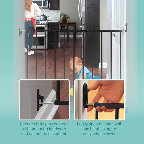 KidCo 24.75-42.5" Safeway Walk Through Baby Gate for Stairs and Doorways | No-Trip Top of Stairs Baby Gate No Bottom Bar | Quick-Release Mounted Hardware for Security and Easy Removal (Black) - Image 2