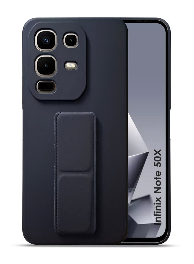 Infinix Note 50X Hand Grip Case Cover - Magnetic Hand Grip Holder & Kickstand - Strong Grip for Magnetic Car Holder, Stylish Silicone Case & Functional, Ultimate Convenience & Hands-Free Viewing - Black - Image 1